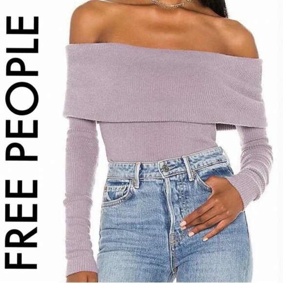 NWT Free Peple Off Shoulder Long Sleeve Tee Purple Smoke top sweater - Picture 3 of 9